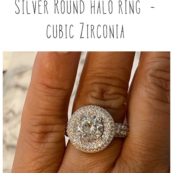 NEW Silver 925 Round Halo With Cubic Zirconia Stone - Picture 2 of 7